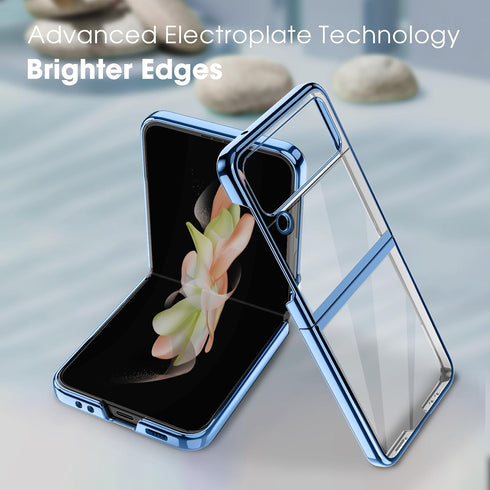 MATEPROX Slim Lightweight Case for Samsung Galaxy Z Flip 3, Clear Back with Electroplated Frame, Light Blue
