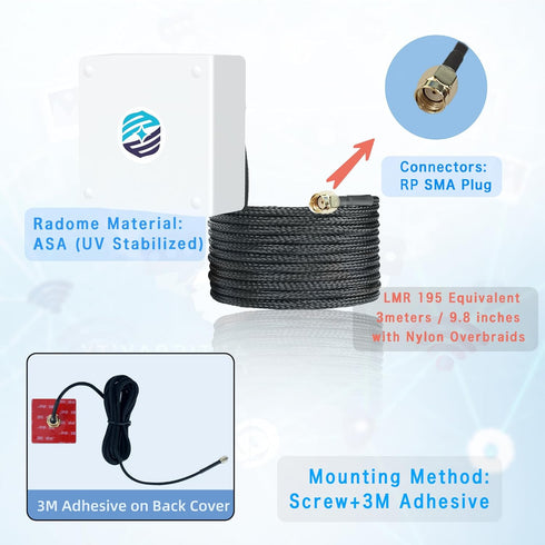 Maswell WiFi 6E Antenna, 2.1-7.2 GHz Screw and 3M Adhesive Mount, IP67 Outdoor IoT Antenna