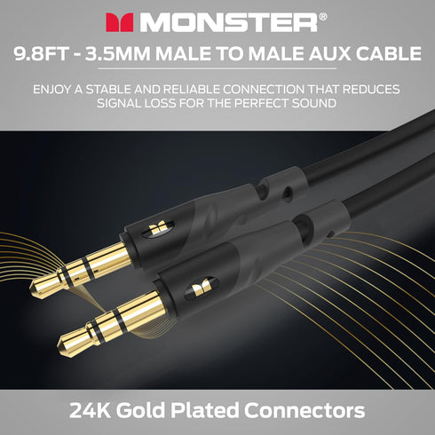 Monster Gen1 Essentials Mini-to-Mini Interconnect Audio Cable, 3.5mm Male to Male, 9.8FT, Duraflex Jacket