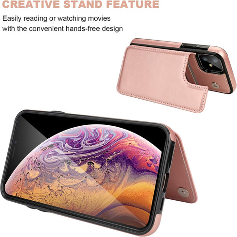 OT ONETOP iPhone 11 Wallet Case with Card Holder, PU Leather Kickstand, Double Magnetic Clasp, Shockproof Cover (Rose