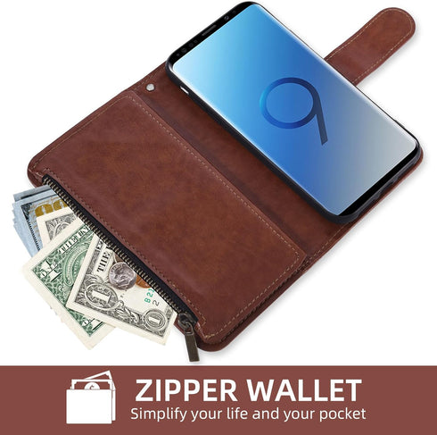 Asuwish Galaxy S9 Wallet Case: Flower Leather Flip, Tempered Glass Protector, Credit Card Holder, Stand Folio, Brown.