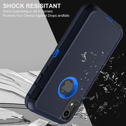 Military Grade 3 in 1 Heavy Duty Shockproof/Drop Proof/Dust Proof Case for iPhone XR, with 2Pcs Tempered Glass Screen