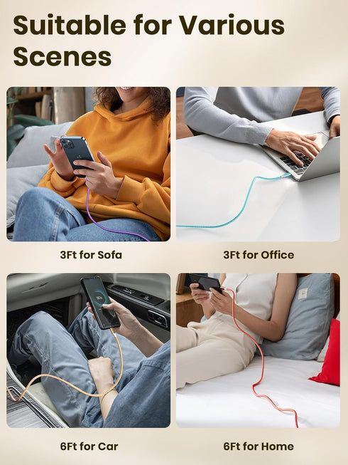 USB C Charger Cable, 4-Pack (3/3/6/6ft) Nylon Braided USB to USB C Cable Compatible with iPhone 15/15 Pro/15 Plus