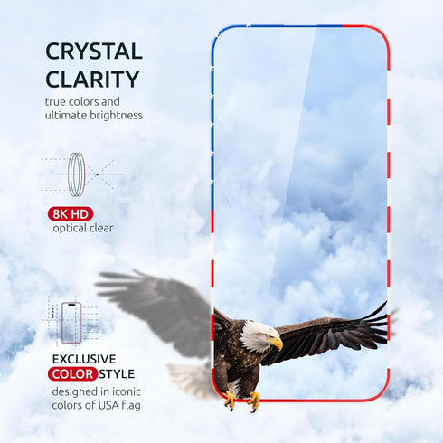 iPhone 15 Pro Max Screen Protector - 2 Pack (USA Flag & Black) - 9H Hardness Tempered Glass with Easy Installation