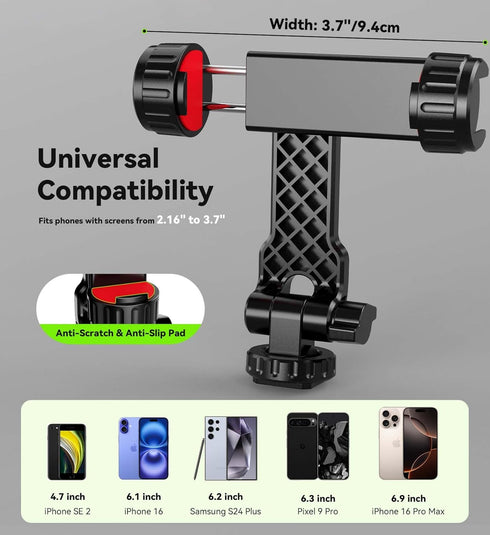 YZNT 2 1/4" 360Rotation 180Tilt Phone Tripod Mount, Universal Smartphone Holder with Cold Shoe Mount Adapter