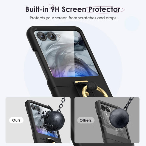 Maxdara Ring Case for Motorola Razr 2024, Built-in Screen Protector, Hard PC Ultra Thin Shockproof Protective Case,