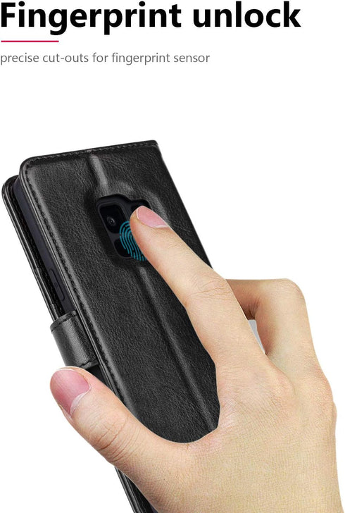 OCASE Samsung Galaxy S9 Case – Leather Flip Wallet Case for Samsung Galaxy S9 Devices (Black)