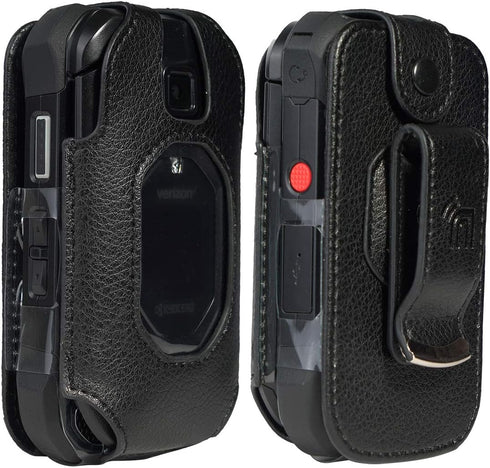 Nakedcellphone Fitted Series Case for Kyocera DuraXV Extreme, DuraXE Epic, DuraXA Equip - Black Vegan Leather