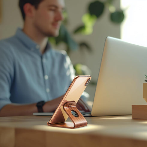 ZJL 16 15 14 13 12 11 Cell Phone Stand for Desk - Portable Wood Phone Holder for Bed Compatible with iPhone Pro Max