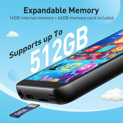 AGPTEK 80GB MP3 T07S 4'' 512GB, Player for Kids with Bluetooth and WiFi, Music Player with Parental Controls, Spotify