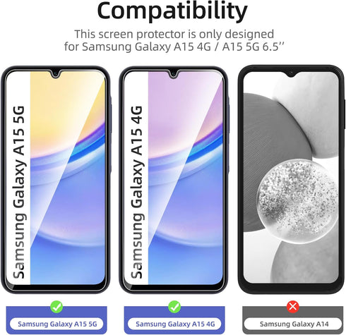 NEW'C [3 Pack Designed for Samsung Galaxy A15 5G/4G Screen Protector Tempered Glass,Case Friendly Scratch-proof, Bubble Free, Ultra Resistant