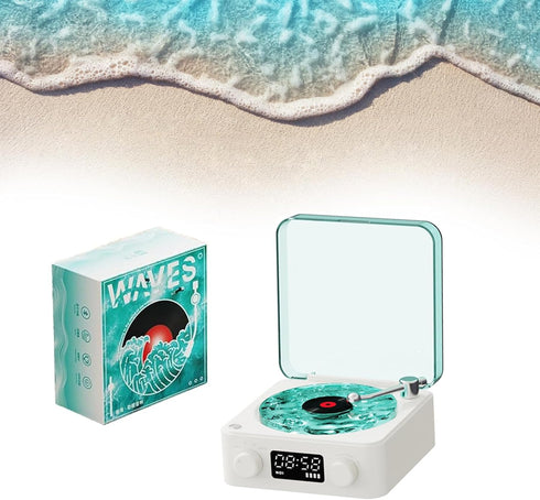 The Waves Vinyl Player, Bluetooth Speaker, 2024 New Portable Vintage Speaker with Adjustable Light and Time
