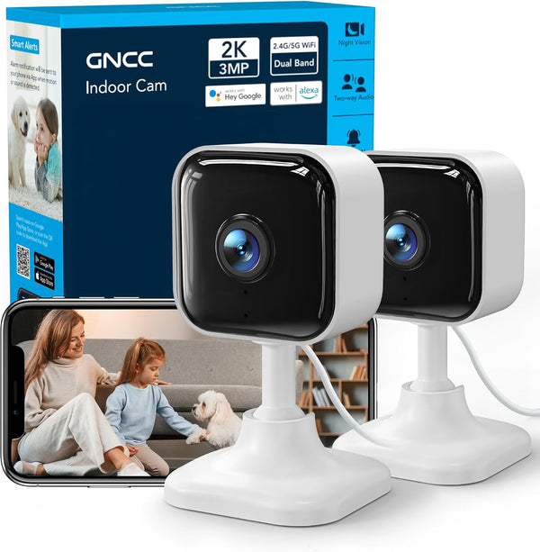 GNCC 2K Indoor Cameras for Home Security with Phone App, 2.4G/5G Mini Pet