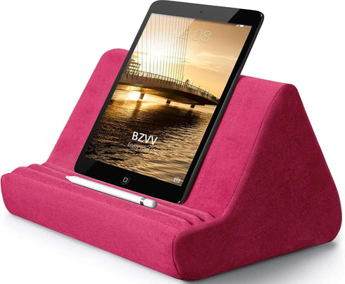 Soft Tablet Stand Pillow with Pocket, Adjustable 3 Viewing Angle, Lazy Holder Stand for Bed Sofa, Compatible with