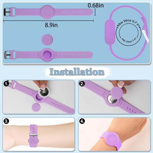 Waterproof Airtag Bracelet for Kids, Silicone Wristband Compatible with Apple Air Tag Hidden Holder Case, GPS Tracker Anti-Lost Adjustable Airtag Strap for Toddler Child (4 Pack)