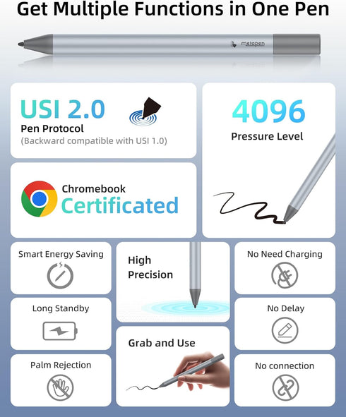 Metapen USI Stylus Pen G1 Air for Chromebook, 4096 Finest Control, Smooth Writing, Perfect for ASUS Flip CX5/CM3, HP