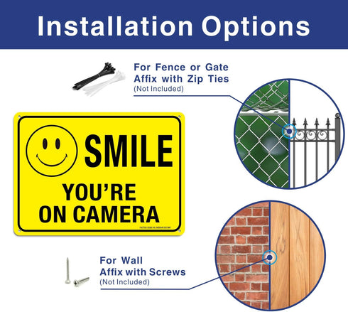 (2 Pack) Faittoo Smile You're On Camera Sign, Reflective 10x7 Rust Free Aluminum for Indoor & Outdoor Use