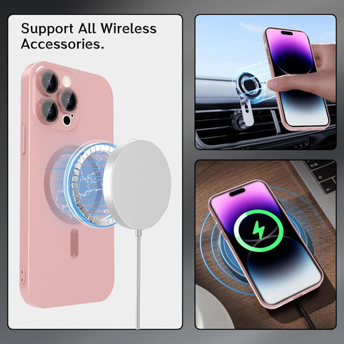 Magnetic Case for iPhone 15 Pro Max Phone Case for Women, Matte Luxury Soft Metallic Luster Design with Camera Lens Protector, Compatible with Magsafe Case for iPhone 15 Pro Max 6.7"-Pink