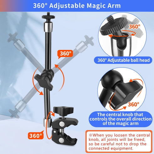 Magic Arm Camera Mount 11 inches with Super Clamp, 6lbs Load Capacity, 1/4" and 3/8" Threads