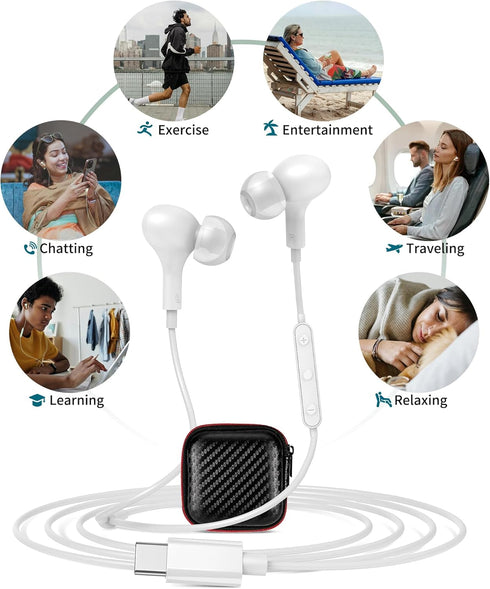 USB C Headphones, Magnetic Wired Earbuds with Microphone, Noise Isolation for Samsung S24 S23 FE iPhone 15, Pixel 7 6 5