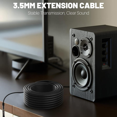 4ft 3.5mm Extension Cable (2 Pack) - Male to Female Stereo, Gold Plated, OFC Core, Hi-Fi Sound, Black with 5 Cable Ties.