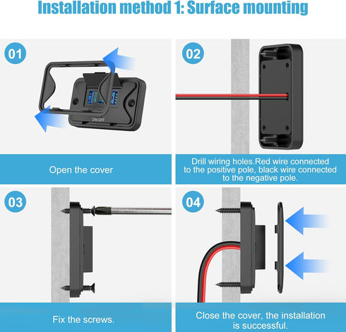 Hapytrip 78W 4 12V 36W 18W QC3.0 Port USB Outlet Wall Mount, Dual PD & Dual Lightweight Surface Mount Charger Socket