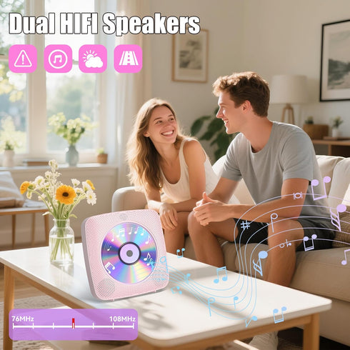 Gueray 1800mAh CD Player Portable with Bluetooth Wall Mountable, Rechargeable Battery Operated CD Music Players