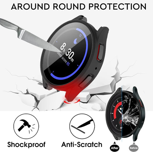 12+4 Pack Case for Samsung Galaxy Watch 6 44mm with Tempered Glass Screen Protector, Waterproof Hard PC Cover