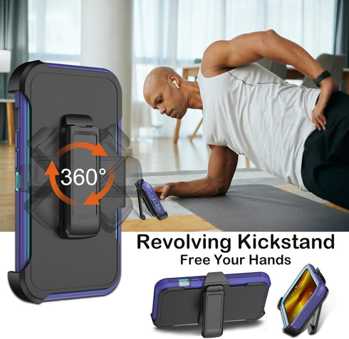 iPhone 13 Pro Max Case (6.7") - Dark Blue, Heavy Duty Shockproof, Military Grade, with Belt Clip, Kickstand & Screen