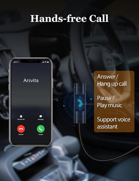 arsvita Bluetooth 5.0 Cassette to Aux Adapter for Car, Hands-Free Call, Charcoal Black