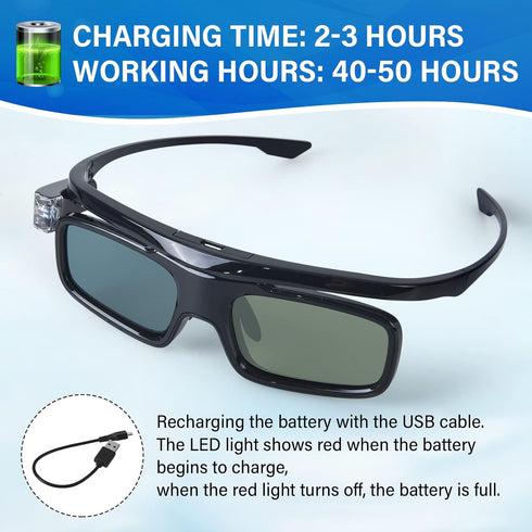 EKYLIN 3D 3D Glasses, Active Shutter Rechargeable Eyewear for DLP-Link Projectors Cocar Toumei