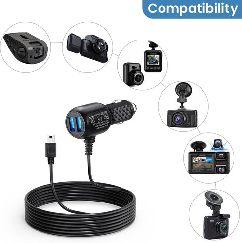 R2-4K, 11.5 V1 Dash Cam Power Cord Mini USB for Rove ft Cable for Rexing Camera, with USB C Adapter