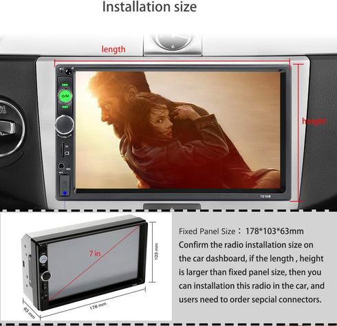 UNITOPSCI Double Din Car Stereo, 7 Inch Touch Screen Radio with Bluetooth, Hands-Free Calls, Backup Camera, FM Radio