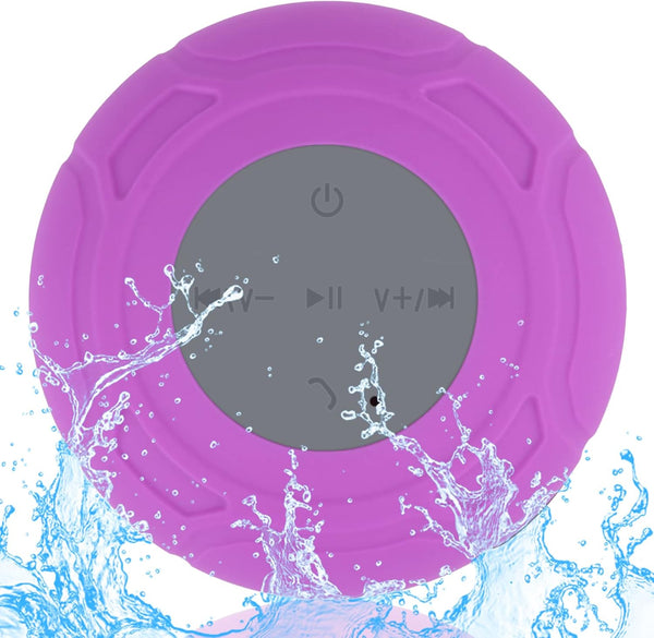 Waterproof Bluetooth Shower Speaker - Portable Wireless Water-Resistant Speaker with Suction Cup, Purple