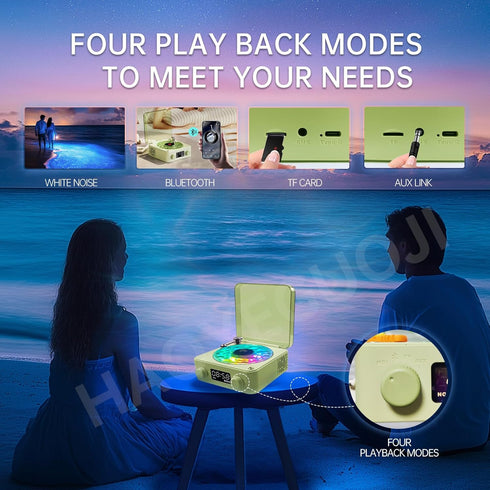 Retro-Style Wireless Waves Vinyl Bluetooth Speaker - Aqua Vinyl Player with Ambience Light and Clock for Bedroom