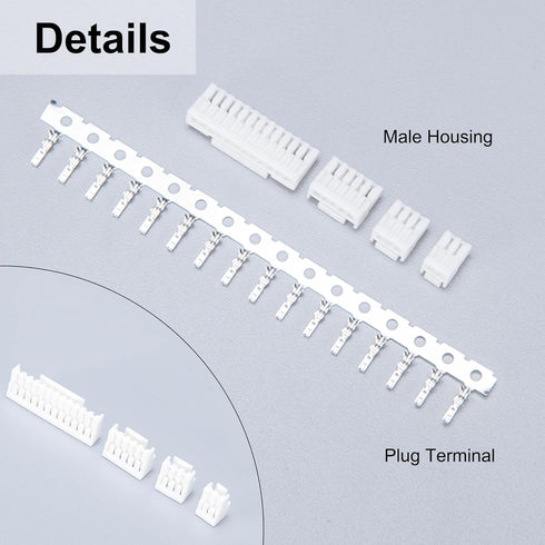JST GH 1.25mm Connector Kit, 2/3/4/5/6/7/8/10 Pin 80 PCS Male Housing Plug Connectors with 500 PCS Plug Terminal