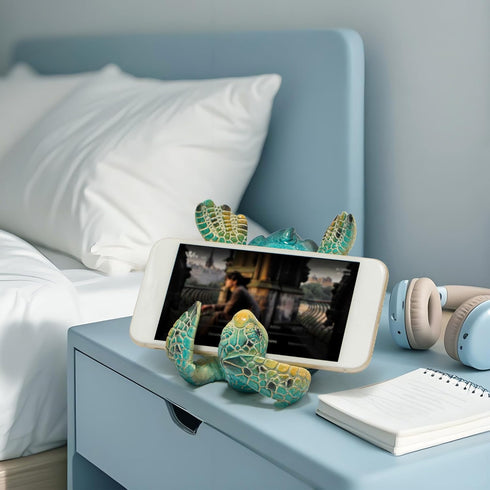 Hodao Summer Sea Turtle Figurines Decoration Turtle Cell Phone Stand Holder for Home Office Desk Ocean Style Phone