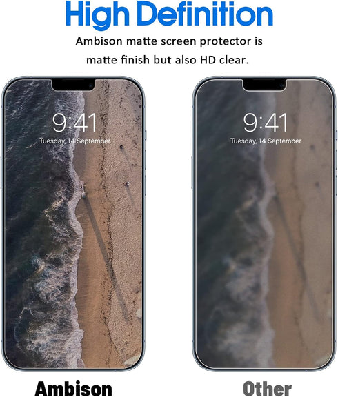 Ambison Matte Glass Screen Protector for iPhone 13 Pro Max 6.7" - 2 Pack, Anti-Glare, No Bubbles, High Definition,