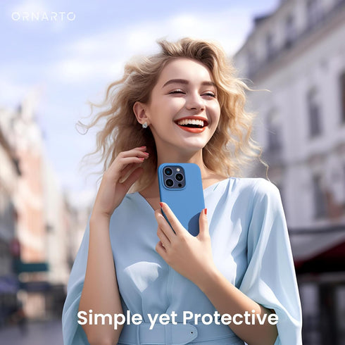 ORNARTO iPhone 15 Pro Max Case 6.7", Slim Liquid Silicone 3 Layers Soft Gel Rubber Shockproof Protective Cover, Blue