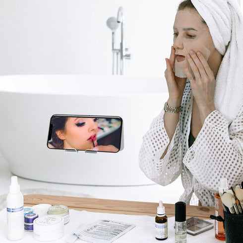 Daily Treasures 2Pcs Mirror Wall Phone Holder, Adhesive Wall Mount Cell Phone Stand for Bathroom Kitchen Shower,