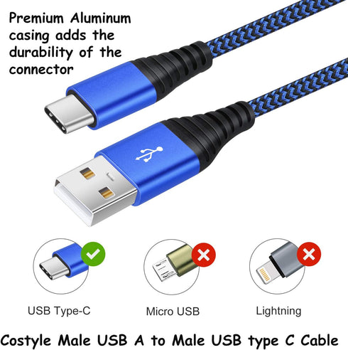 Costyle 10ft USB C Cable 5 Pack - Braided Fast Charging Type C to A for Samsung Galaxy S20, S10e, Note 10 & More.