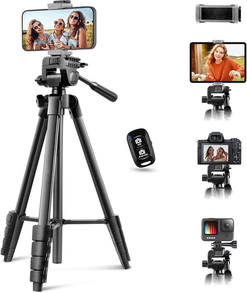 64” Phone&Tablet Tripod, Aureday Cell Phone Tripod for iPhone with Wireless Remote, Extendable Stand for Video
