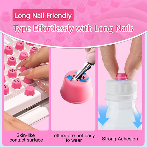 64 64PCS) Pcs Keyboard for Long Nails with Letters, Self-Adhesive Keyboard Stickers for Long Nails, Typing Aid