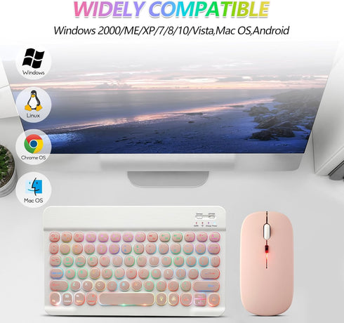 Bluetooth Keyboard and Mouse Combo for iPad, Rechargeable Wireless with 7-Color Backlit Compatible with iPad/iPhone