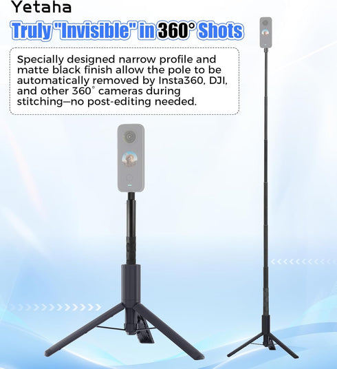 Yetaha 47.2" (120cm) Insta360 X5/X4/X3, 1311, Invisible Selfie Stick, Extended Monopod Pole Compatible for GoPro Hero
