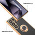 Shockproof Case for Samsung Galaxy S24 Ultra, with 360° Rotatable Ring Holder Magnetic Kickstand, Plating Rose Gold Edge Slim Soft Protective Cover, Black