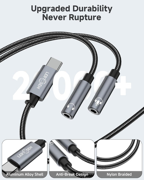 USB C Microphone Adapter, LERTOSEN USB C to Dual 3.5mm Female Aux Headphone Jack Y Splitter for iPhone 15