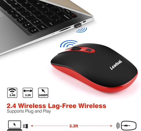 Leadsail Rechargeable Wireless Slim Cordless Mouse, 2.4G Portable Less Noise Optical Mouse with 5 Adjustable DPI Levels