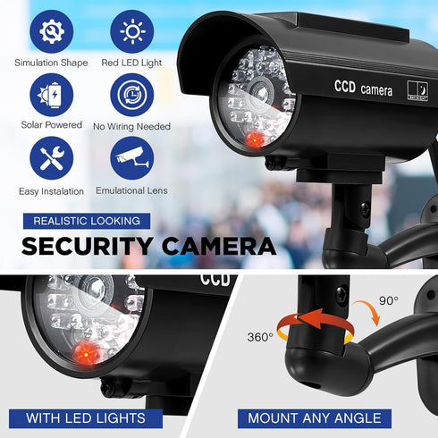 Kanayu 6 Pieces Solar Powered Fake Security Camera, Simulated Surveillance with Realistic Red Flashing Lights