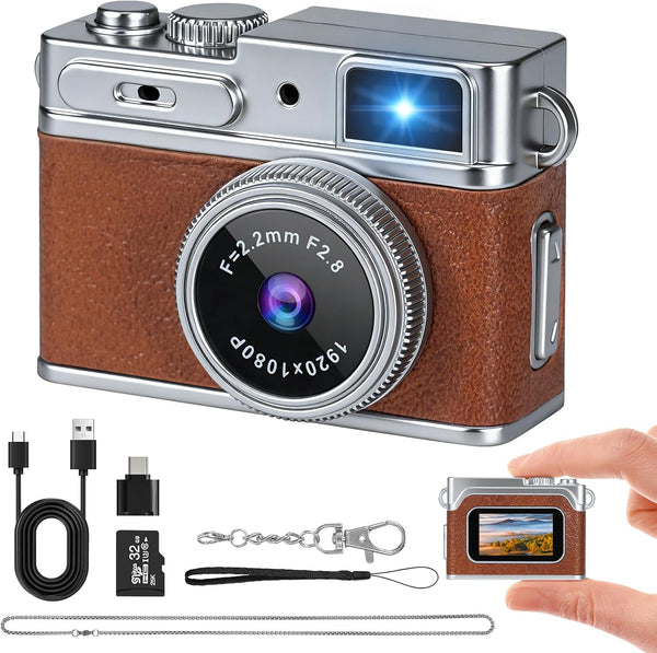 Tawd Mini Keychain Camera - 1080P HD Retro Digital Camera, Compact with 32GB